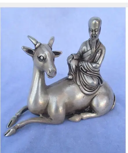 

Collectible Tibetan silver "Chang old" riding a deer statue/Folk art Sculpture Tibet Silver decoration bronze factory