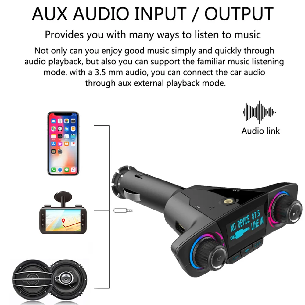 FM передатчик Aux аудио Bluetooth 4,0 Handsfree Car комплект 1,3 ''ЖК-дисплей 5V 3.1A Dual USB Зарядное устройство Автомобильный MP3-плеер Поддержка TF карта u-диск