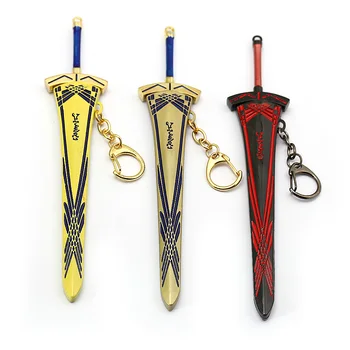

New FATE Stay Night Saber Keychain Gold Excalibur Morgan Metal Sword Key Chain Ring For Men Car Women Bag Jewelry Chaveiro