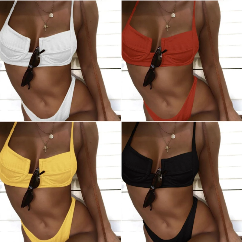 

Sexy Women Push Up Bikini Two Pieces Swimsuit Solid Color Swimwear Underwire Bathing Suits High Quality Swim Wear Female Biquini