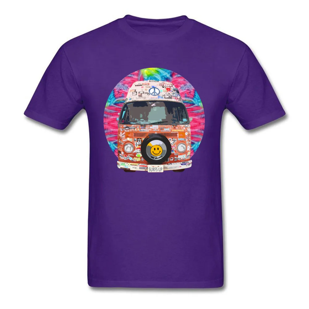 Slim Fit Groovy Hippie Van Tees for Men Brand New Summer/Autumn O-Neck Pure Cotton Short Sleeve T Shirt Custom Tops Tees Groovy Hippie Van purple