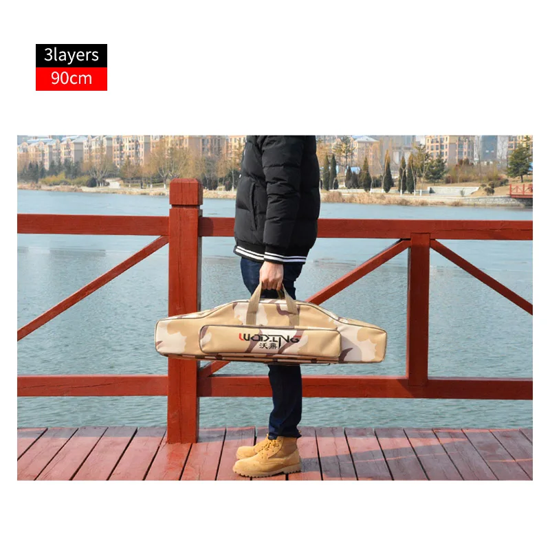 3 Layer 90cm B Fishing Bags 2/3 Layer Multifunctional Oxford Cloth Fishing Rod Reel Lure Canvas Pole Storage Bags 120cm Fishing Tackle XA123G - Цвет: 3 Layer 90cm B