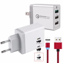 Быстрое зарядное устройство с 3 портами QC 3,0 30 Вт USB зарядное устройство для iphone 7 8 ipad samsung S8 huawei Xiaomi быстрое зарядное устройство QC3.0 EU/US вилка+ кабель