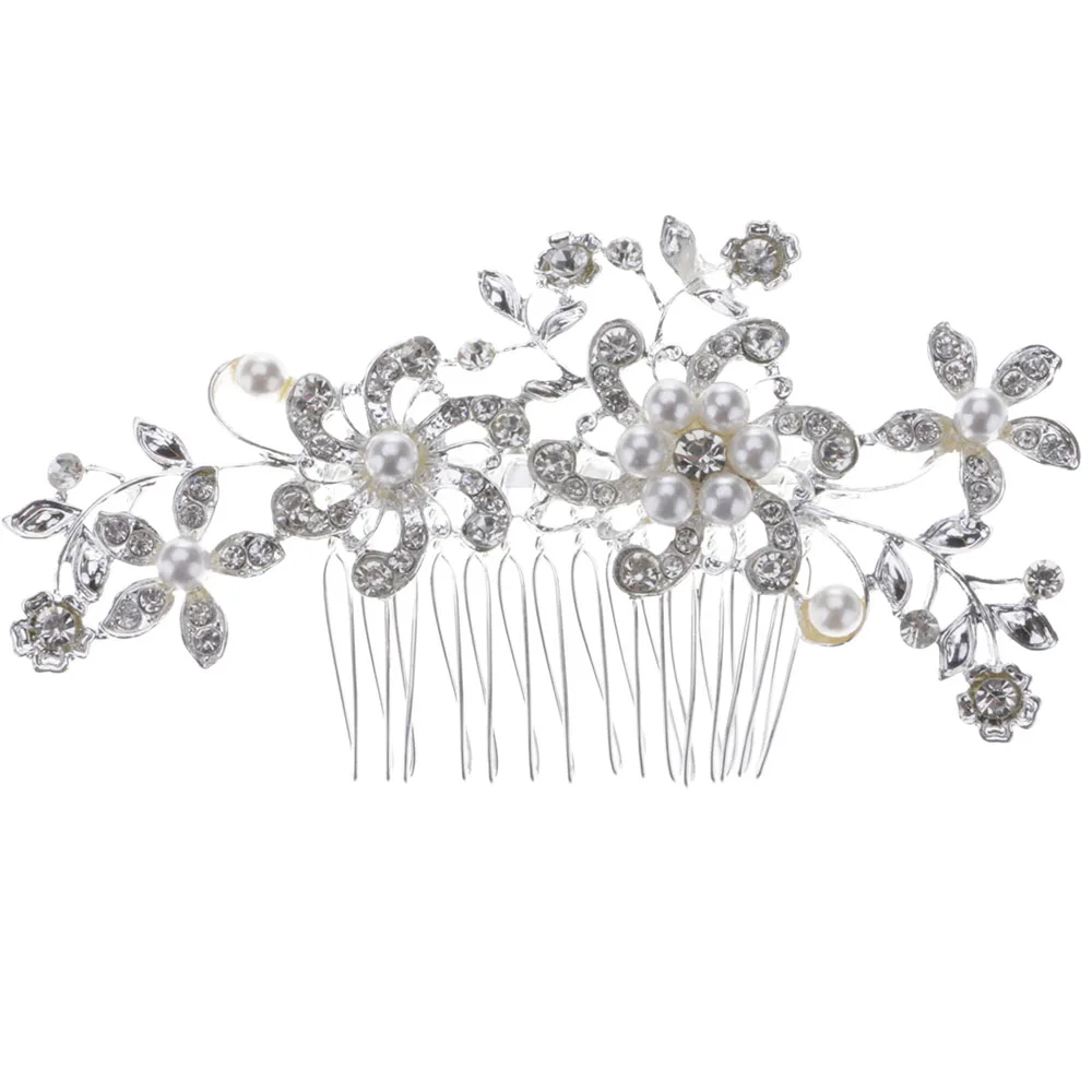 

Rhinestone Pearl Flower Hair Comb Alloy Bridal Hair Decoration Wedding Jewelry