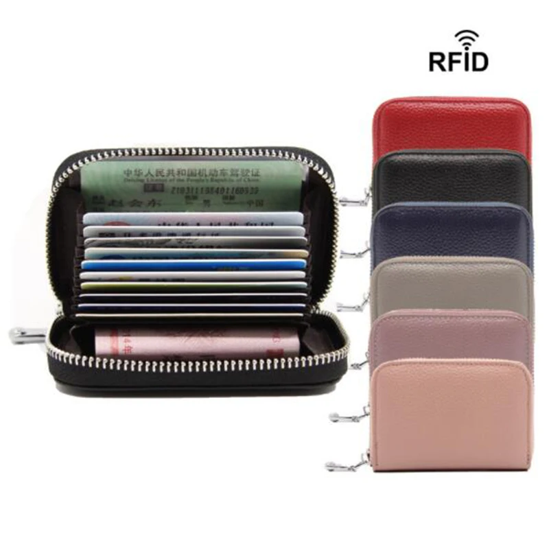 

Genuine Leather Business Women Card Holder Cards Female Card Pack Real Leather CardHolder Zipper Credit Card Holder By 12 Slots