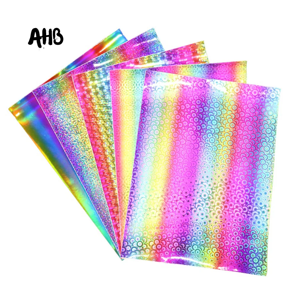 

AHB Laser Rainbow Synthetic Leather Fabric Sheet Holographic Pu Fabric Handmade Materials For DIY Mini Hair bow Fabric