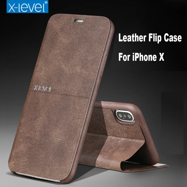 X Level Leather Ultra thin Flip Phone Case For iPhone X