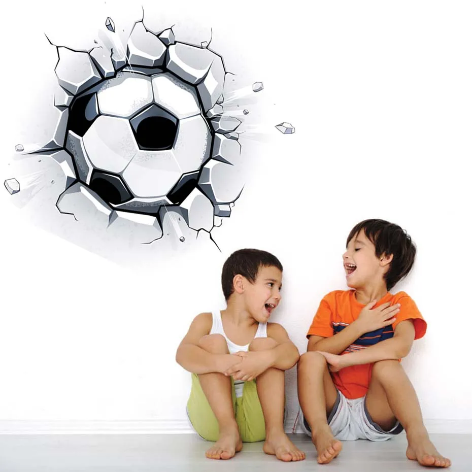 Broken Wall Football 3D Vivid Wall Stickers For Kids Rooms Home Decoration Art Broken Wall Football 3D Vivid Wall Stickers For Kids Rooms Home Decoration Art
