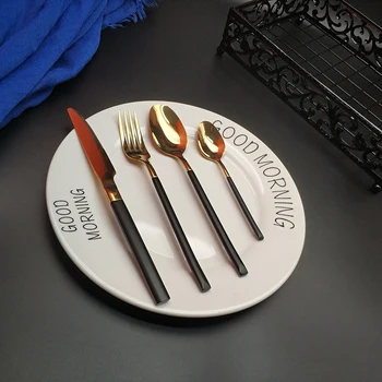 

Best 4pcs Cavalier Black Gold Dinnerware Cutlery 304 Stainless steel Knife Fork Tablespoon Food Tableware Flatware Kitchen Set
