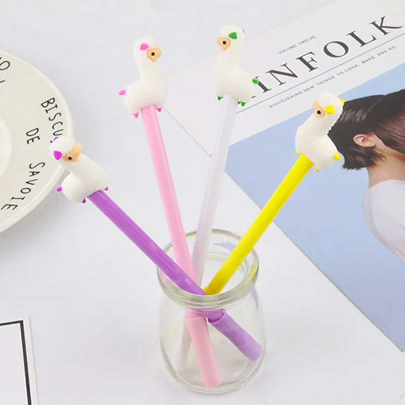 

4 Pcs Creative Stationery Alpaca Neutral Pen Cute Learning Office Black Water-based Signature Pen Cartoon Pen
