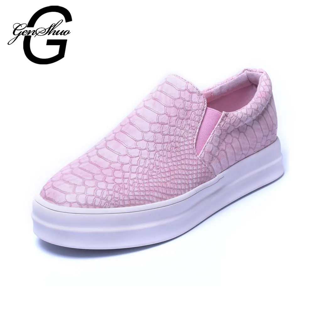 GENSHUO 2017 New Women Loafers Casual Flats Heels Round Toe Black Pink Loafer Shoes Autumn Comfort