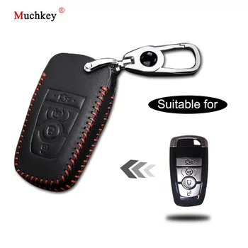 

Leather Remote Case Car Key Bag Cover for FORD 4 Buttons Smart Key Luxury Genuine Hand Sew Red Line 1PC Type I