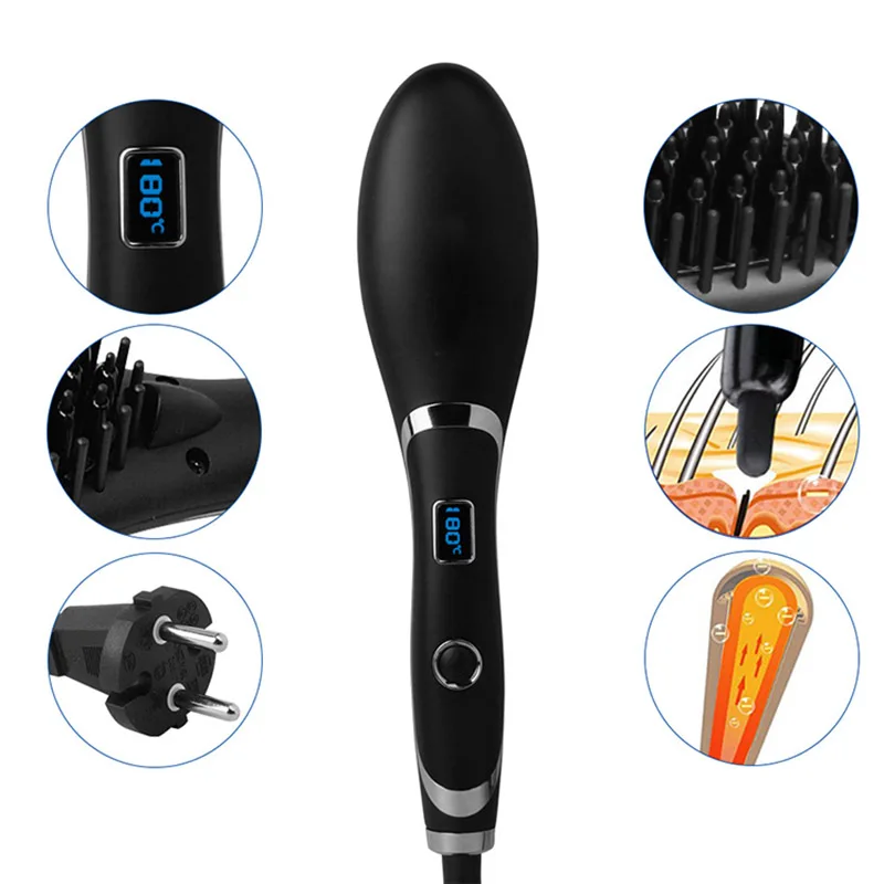 

LED Hair Straightening Comb Brush Electrical Heated Styling Anion Care Anti Scald For Lady H7JP