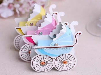 

500pcs Candy Box Stroller Shape Baby Shower Favor Paperboard Boxes Carriage Birthday Wedding Party Gift