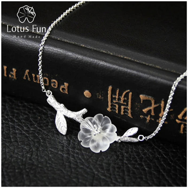

Lotus Fun Genuine 925 Sterling Silver Handmade Collares Fine Jewelry Flower in the Rain Necklace with Pendant for Women Collier