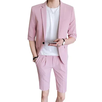 

2019 Summer Young Mens Suits Blue Suits Dress Slim Fit British Style Mens 2 Pieces Suits With Pants Club Slim Fit For Man