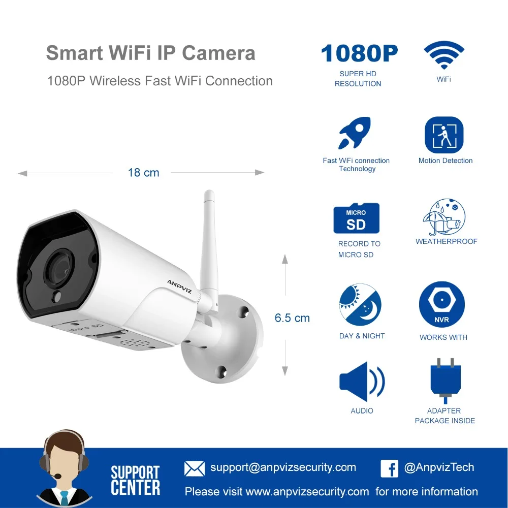 Anpviz HD 2MP Беспроводная IP камера Onvif наружная/Внутренняя 1080P WiFi Bullet Camara Водонепроницаемая камера ночного видения IR Cut P2P