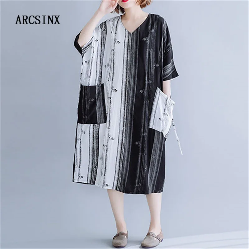 

ARCSINX Plus Size Women Dress 4XL 5XL 6XL 7XL 8XL 9XL Casual Korean Style Summer Dresses For Women Oversized Sundresses Female