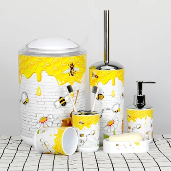 

Houmaid Bathroom Accessories Sets Toothbrush Holder Toilet Brush European Plastic Hotel Household Soap Dispenser Garbage Can