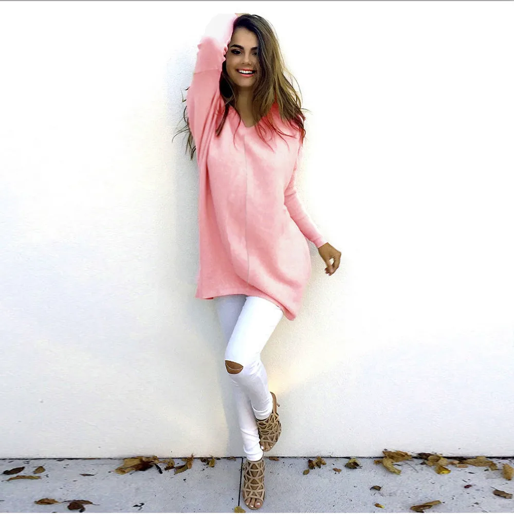 

Winter Knitted Sweater fall 2019 Sexy Casual Long Sleeve Jumper Loose Female pink Sweaters Female oversized Solid sweater Pull