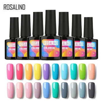 

ROSALIND 10ML Gel Varnishes Pure Color Nail Art UV Gel Nail Polish Set For Manicure Base Top Coat Design Nail Extension Primer