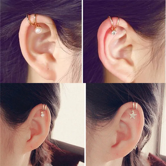 

Simple Joker Alloy Moon Heart Earrings For Women Ear Clip U-Shaped Earrings Earless Butterfly Feminine Jewelry Party Wedding