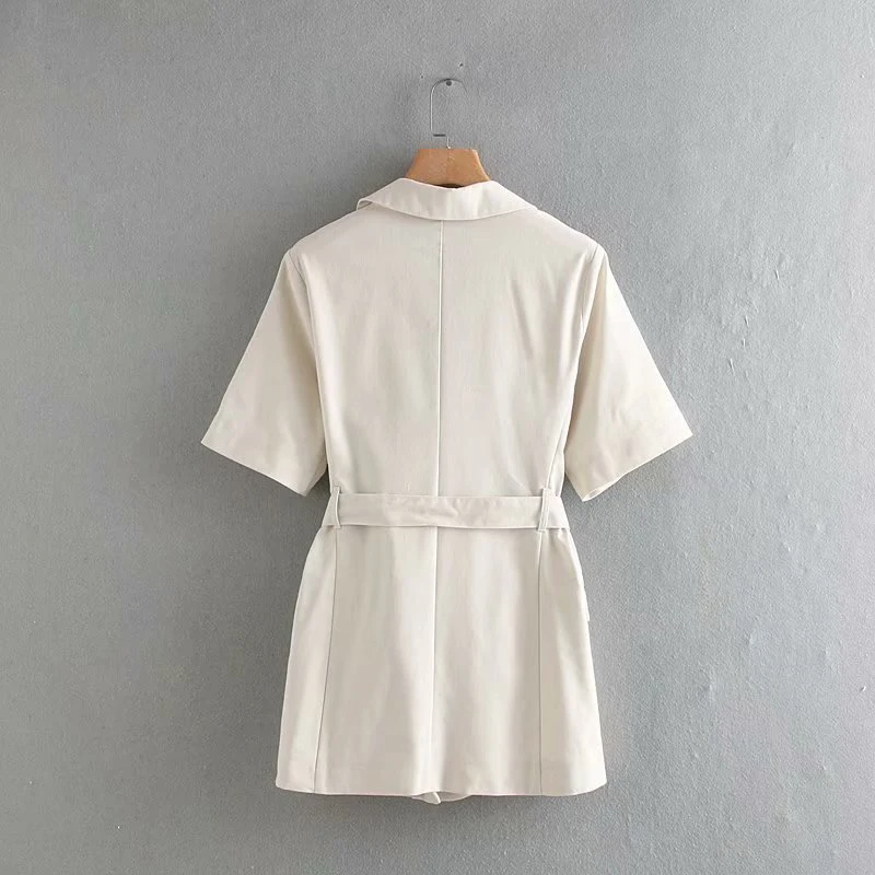 GOPLUS Retro Linen Blazer Feminino Ladies Blazers Blet Female Summer Short Sleeve Double Breasted Suit Jacket Women Blaser Mujer