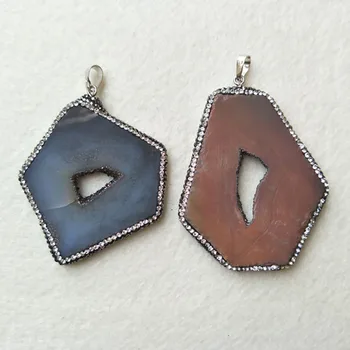 

5pcs Crystal Zircon Paved Charm Freeform Slice Geode Druzy Quartz Drusy Pendant Bead for Jewelry necklace Making P530