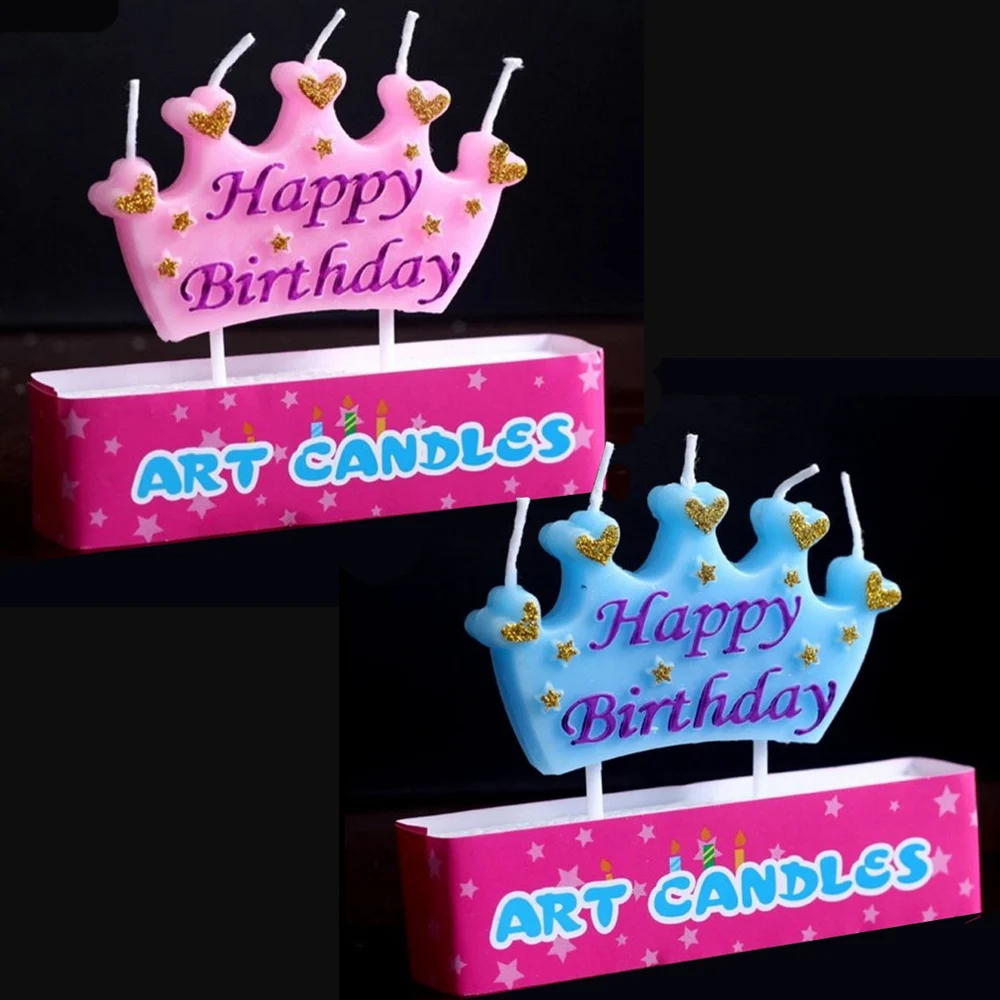 Новое поступление Розовая Принцесса Голубой Принц Корона замок мультфильм с днем рождения искусство бездымные свечи для украшения торта