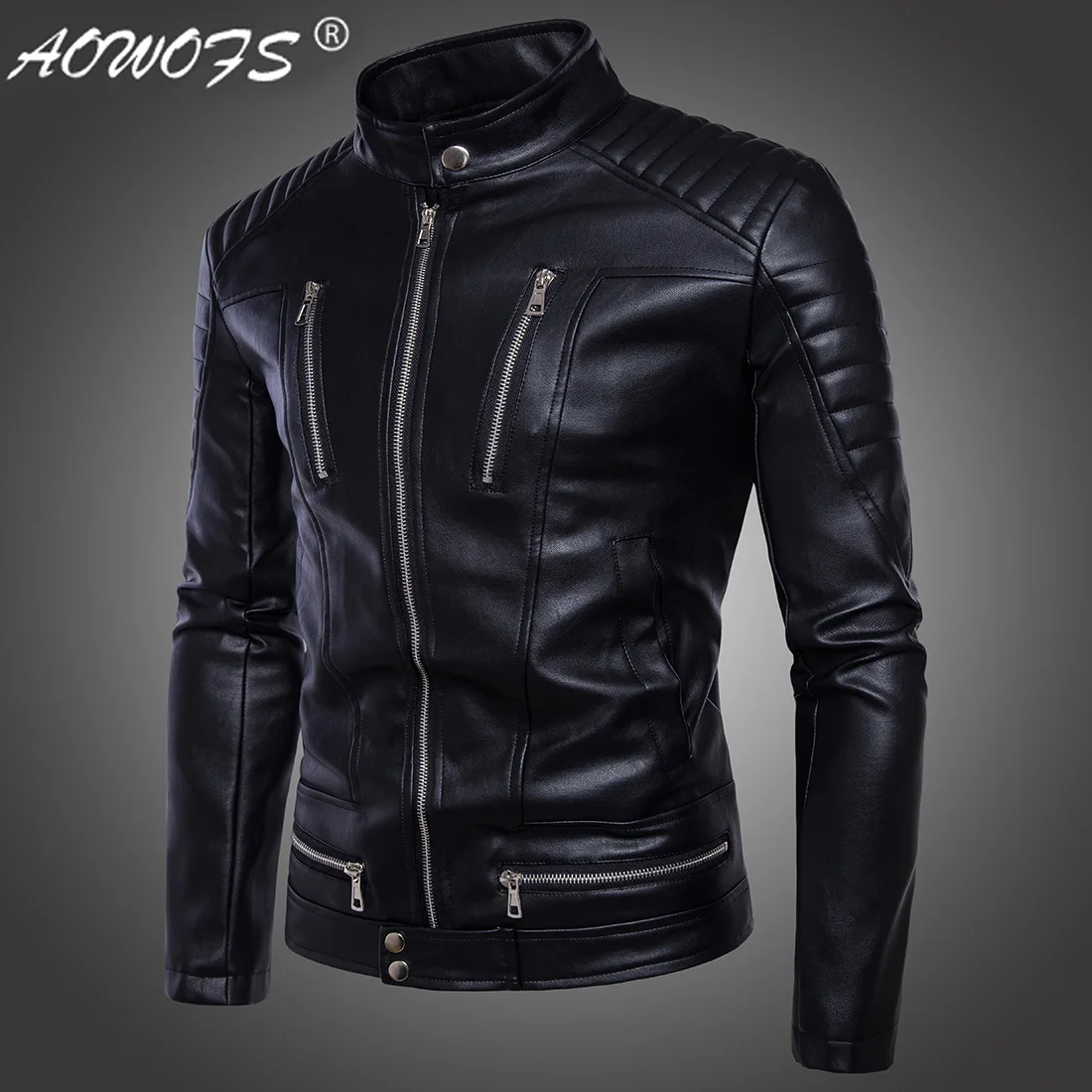 Мужская куртка, модная новая стильная мужская мотоциклетная Кожаная Мотоциклетная кожаная мужская куртка на молнии