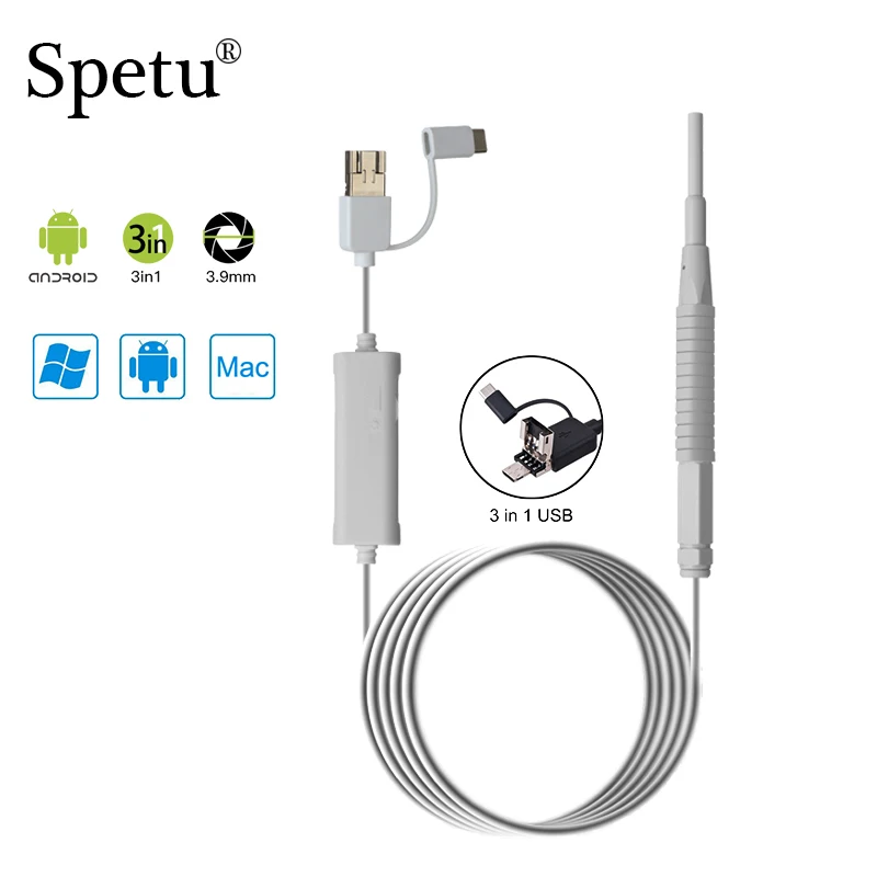 

3IN1 Medical Otoscope 3.9Mm Lens Ear Cleaning HD 720P Visual Ear Spoon USB Endoscope Medical Ear Cleaner For IOS\Android\Window