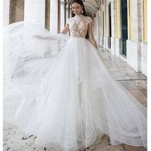 LORIE свадебное платье винтажное с высоким вырезом с аппликацией пляжное платье невесты Пышное Тюлевое свадебное платье в богемном стиле длиной до пола