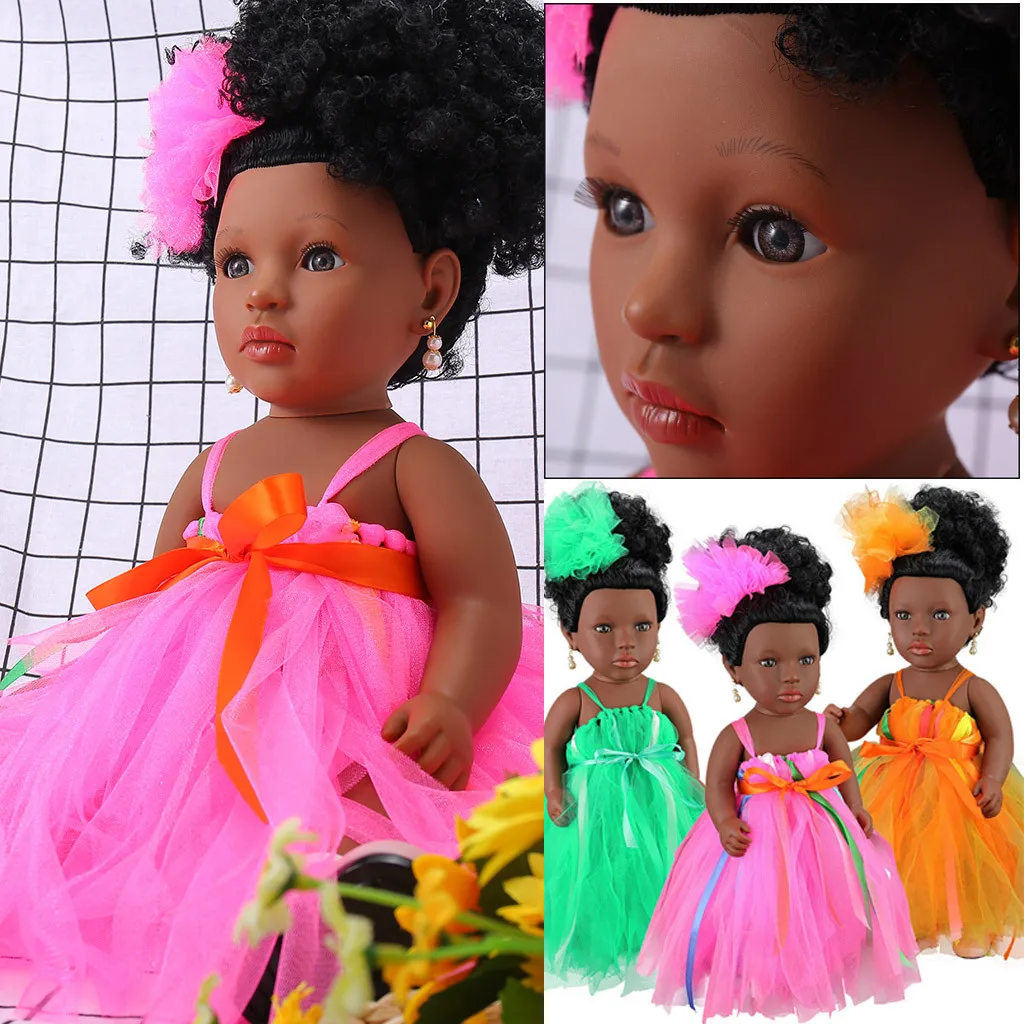 

Black African Girl Dolls African American Play Dolls Lifelike 45cm Baby Play Dolls Bebes Reborn 18 Inch Doll Education Toy T9#