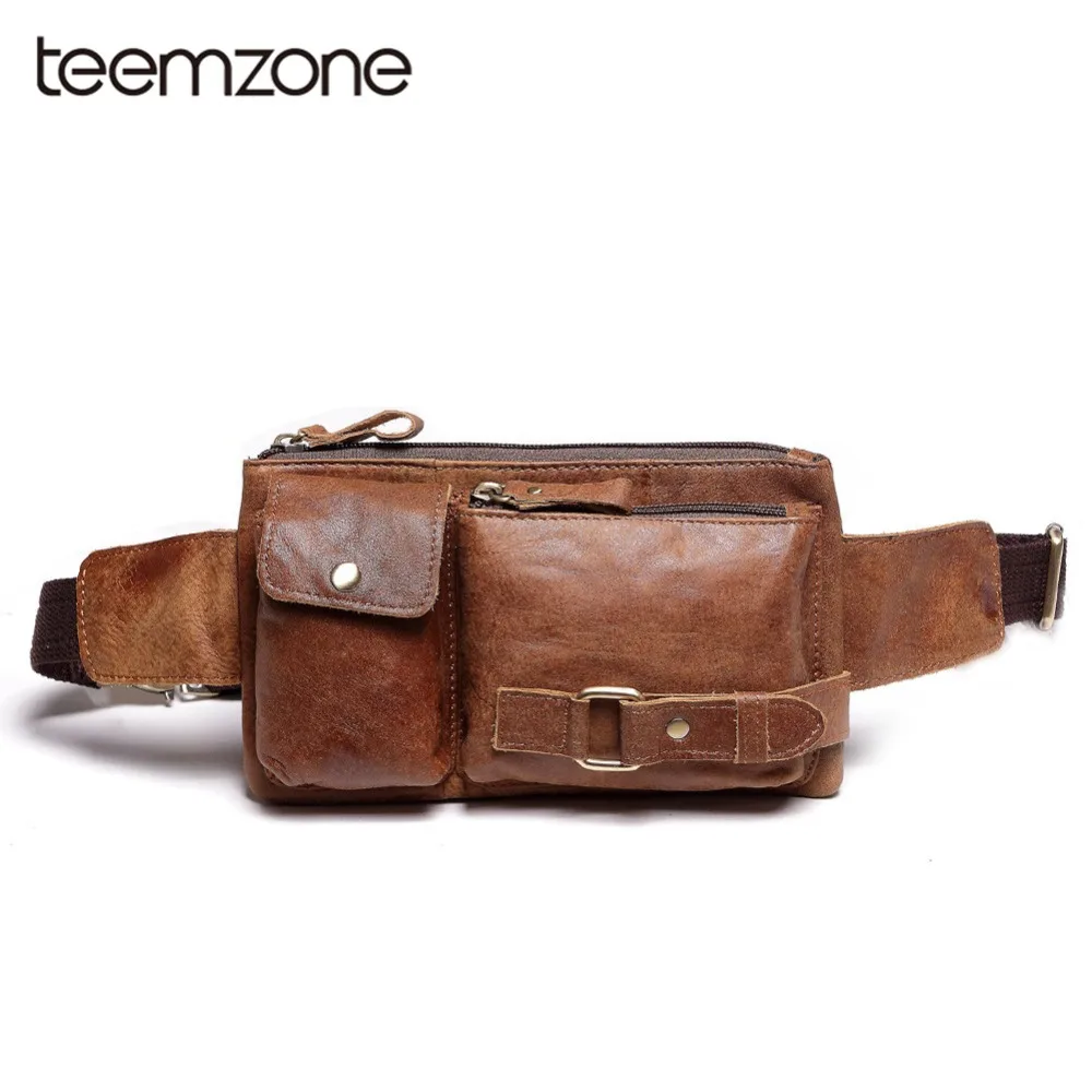 Teemzone  Women Men Genuine leather Waist Packs Round Belt Bag Top Brand  Luxury Leather Chest Handbag Fashion Fanny Packs S3371