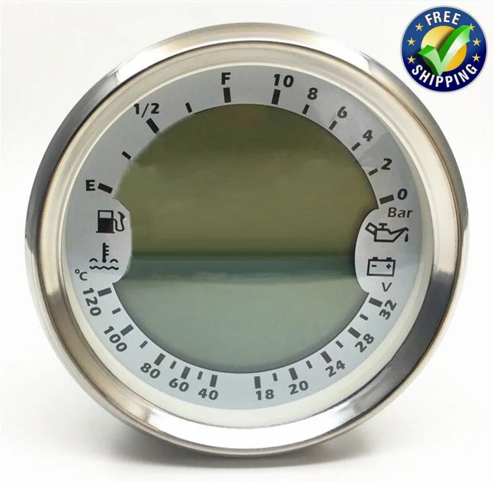 

1pc 6 In 1 Multi-function Gauges 18-32v Voltmeters GPS Speedometers 85mm Tach 0-10Bar Engine Oil Prssure Meters with Backlight