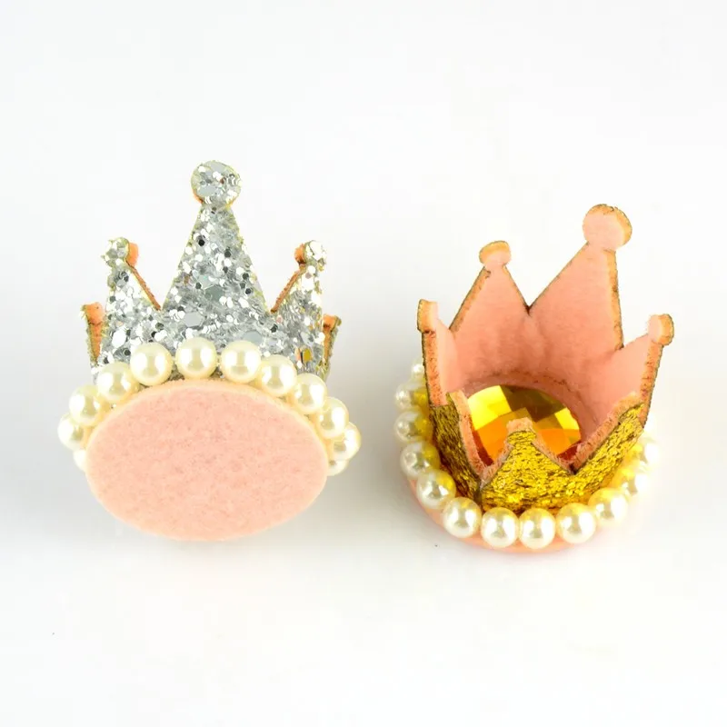 60 шт./лот, 10 цветов, 1,5 дюймов, блестящая фетровая корона принцессы с жемчугом, плоская задняя часть, незавершенные аксессуары для бутика, сделай сам, поставка SC02