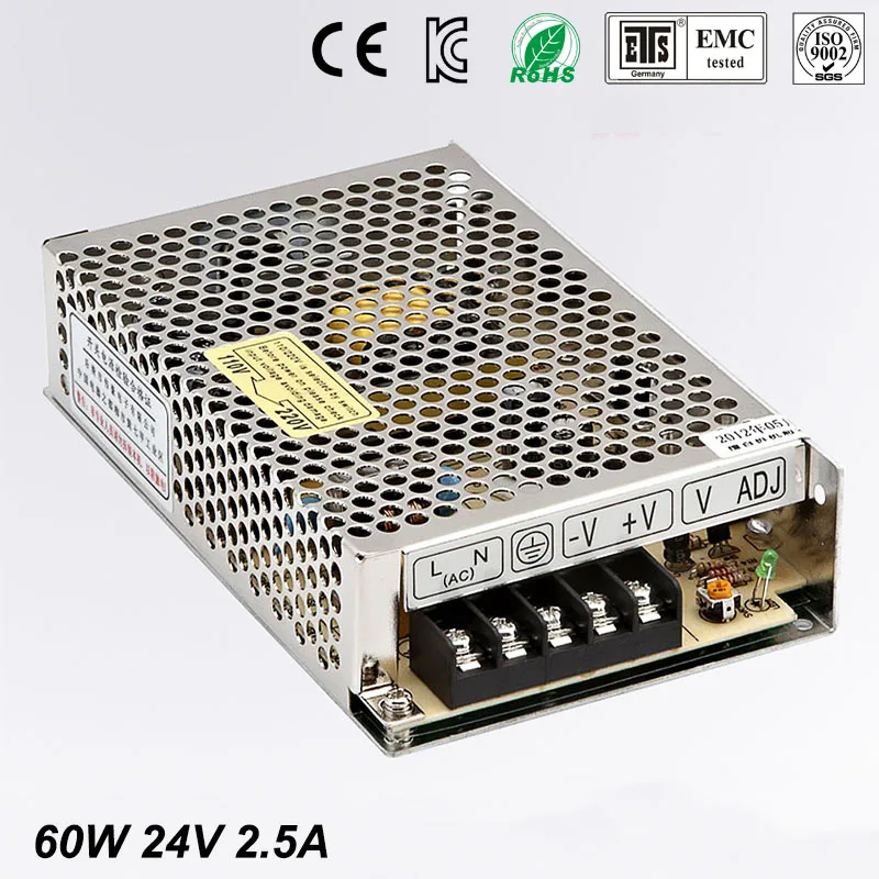 

Best quality 24V 2.5A 60W Switching Power Supply Driver for LED Strip AC 100-240V Input to DC 24V free shipping