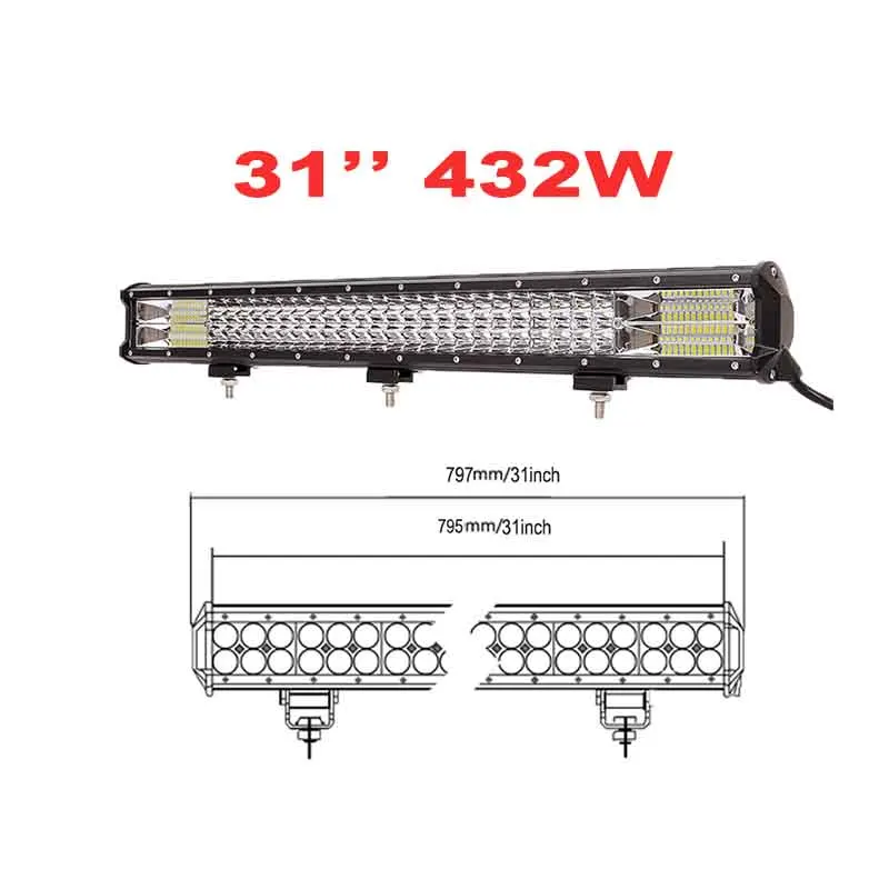 " 20" 3" 34 дюймов 3 ряд Светодиодный светильник для внедорожника 4x4 4WD Atv 4WD Suv вождения мотоцикла светильник для грузовика светодиодный фонарь для работы авто лампа - Цвет: 31inch 432w