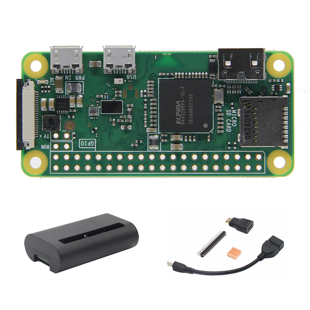 

Raspberry Pi Zero W Wireless Mother Board + Case + OTG Cable + Mini HDMI Adapter + 2*20 Pin Male Header + Copper Heatsink Kit