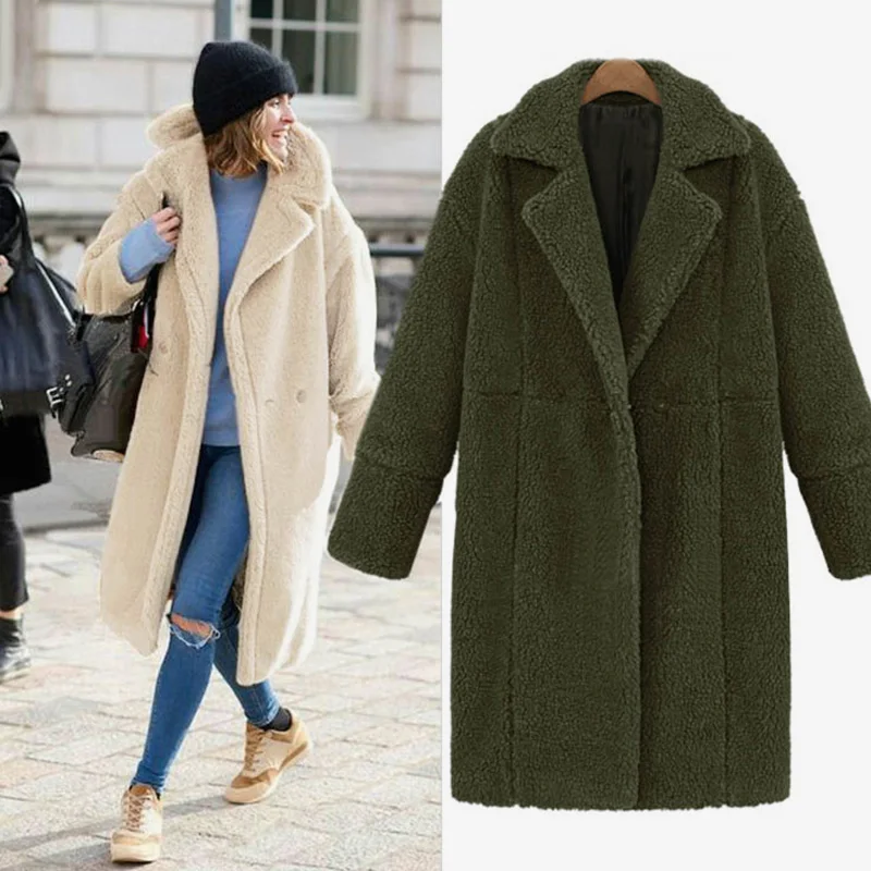 MCCKLE Women Winter Faux Fur Coat 2018 New Thicken Lambwool Solid Long Coat Overcoat Female Loose Warm Lamb Fur Jacket Outerwear