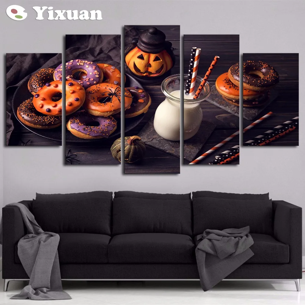 Frame 5 Panels Canvas Painting Halloween pumpkin Wall Art Painting
