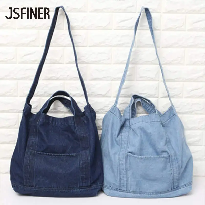 

JSFINER Women Denim Bag Delicate Handbags Wear-Resistant Shoulder Bags Female Large Capacity Open Casual Totes Soft Handbags