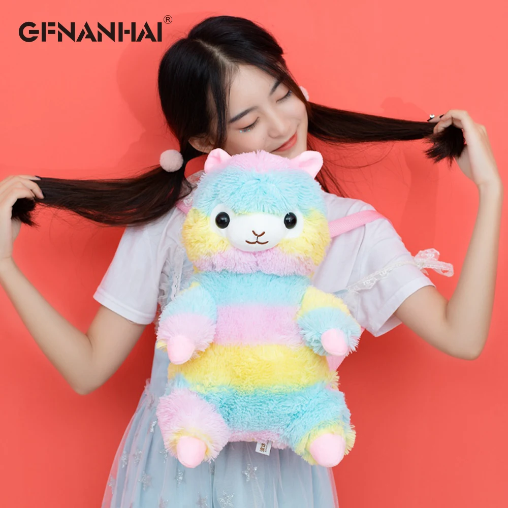 

1pc 40cm Kawaii Alpaca Plush Backpack Rainbow Alpaca Soft Doll Plush Shoulder Bag Birthday Children Kids Girls Gift