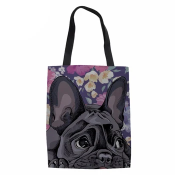 

NoisydesignsCanvas Handbag Shopper Bag for Lady Girls Beach Bag 3D Dog French Bulldog Daisy Boxer Print Women Shopping Coth Bag