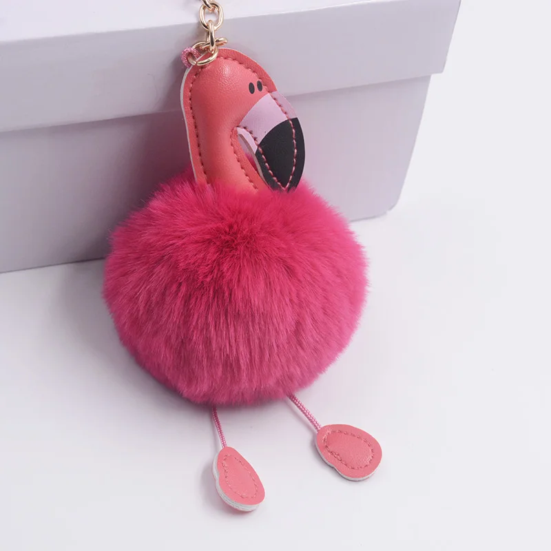 Милый чавейру брелок с пушистым помпоном Фламинго брелок шарик из искусственного кроличьего меха женская Автомобильная сумка помпон брелок аксессуары