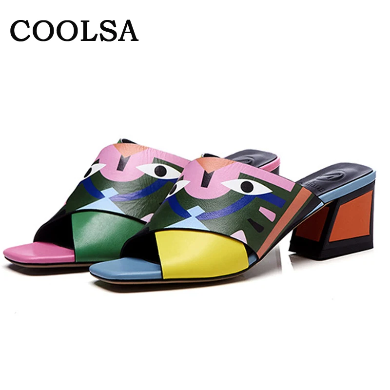 

Fashion Women Sandals Sheepskin Slippers Genuine Leather Print Slides Cross High Heel Platform Shoes Casual summer Woman Slipper