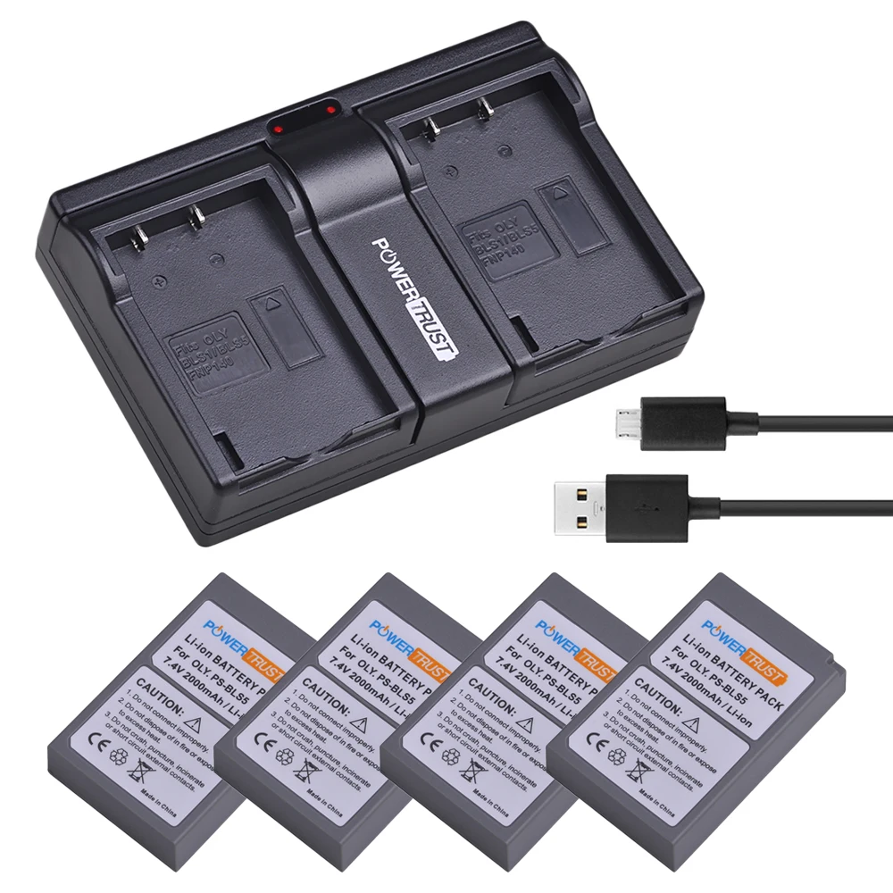 4X2000 Mah Ps-Bls5 Bls-5 Bls5 Bls50 Batteria + Dual Veloce Caricabatteria Per Olympus Pen E-Pl2, E-Pl5, E-Pl6, E-Pl7, E-Pm2, E-M10, E-M10 Ii