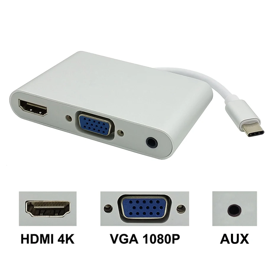USB C Type C to HDMI VGA 3.5mm Audio Adapter 3 in 1 USB 3.1 USB-C Converter Cable for Laptop Macbook Google Chromebook Pixel (2)