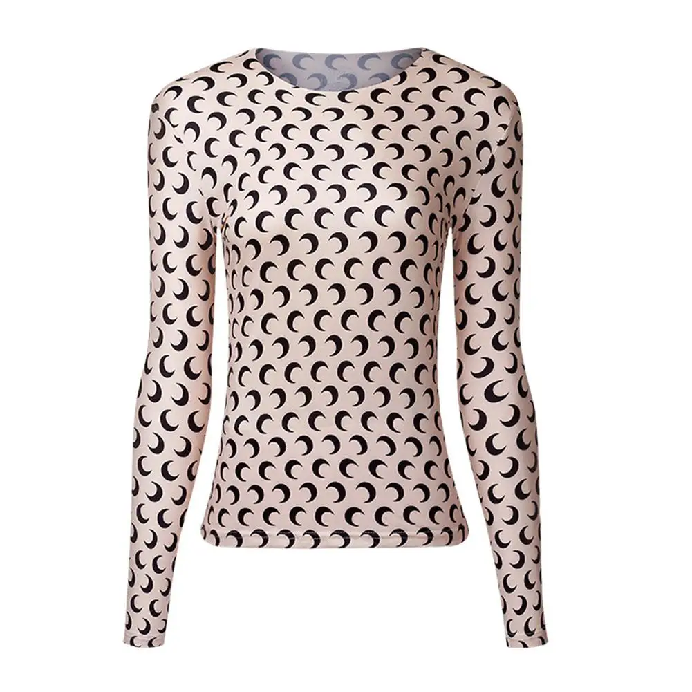 

2019 New Yfashion Women Summer Sexy Slim Moon Printing Round Neck Long Sleeve Shirt