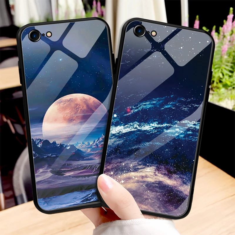 

Star Space Pattern Tempered Glass Case For iPhone Xs Max 7 8 6 6S Plus Xr X Love Heart Glass Case For iPhone XS Max Cover Shell